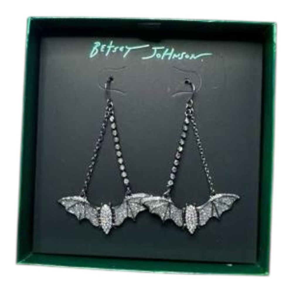 Betsey Johnson Silver Gothic Bat Earrings